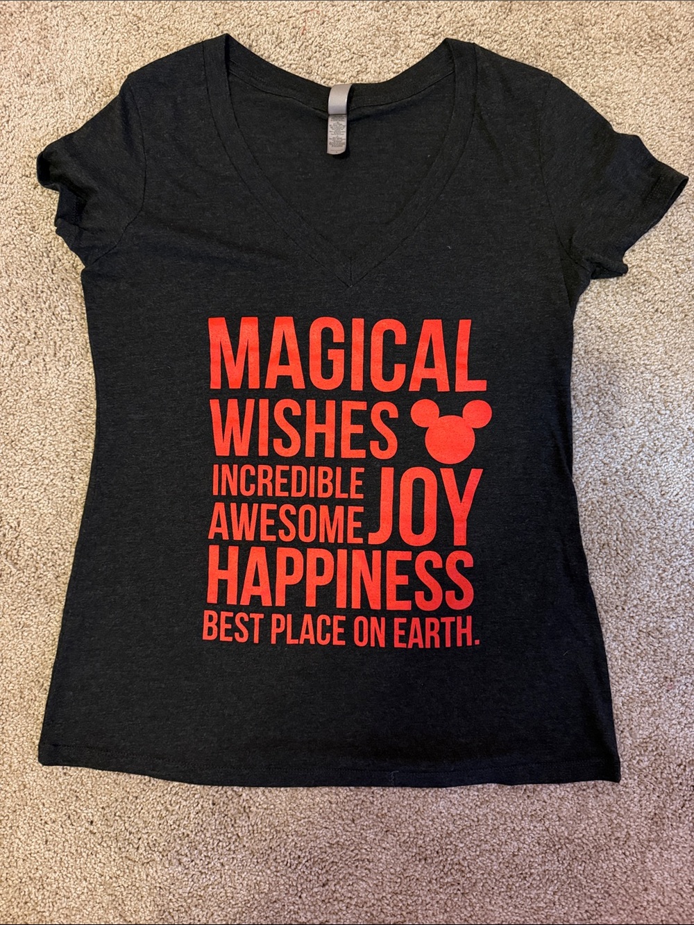 Magical Wishes Black Short Sleeve V-Neck Tee with Red Graphic